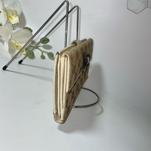 Gucci GG Logo Canvas Leather Trim Continental Wallet - Picture 4 of 15